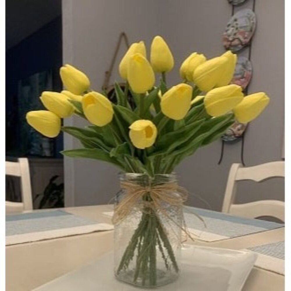 New 20pcs Fake Light Yellow Flowers Artificial Tulip Silk Flowers 13.5"